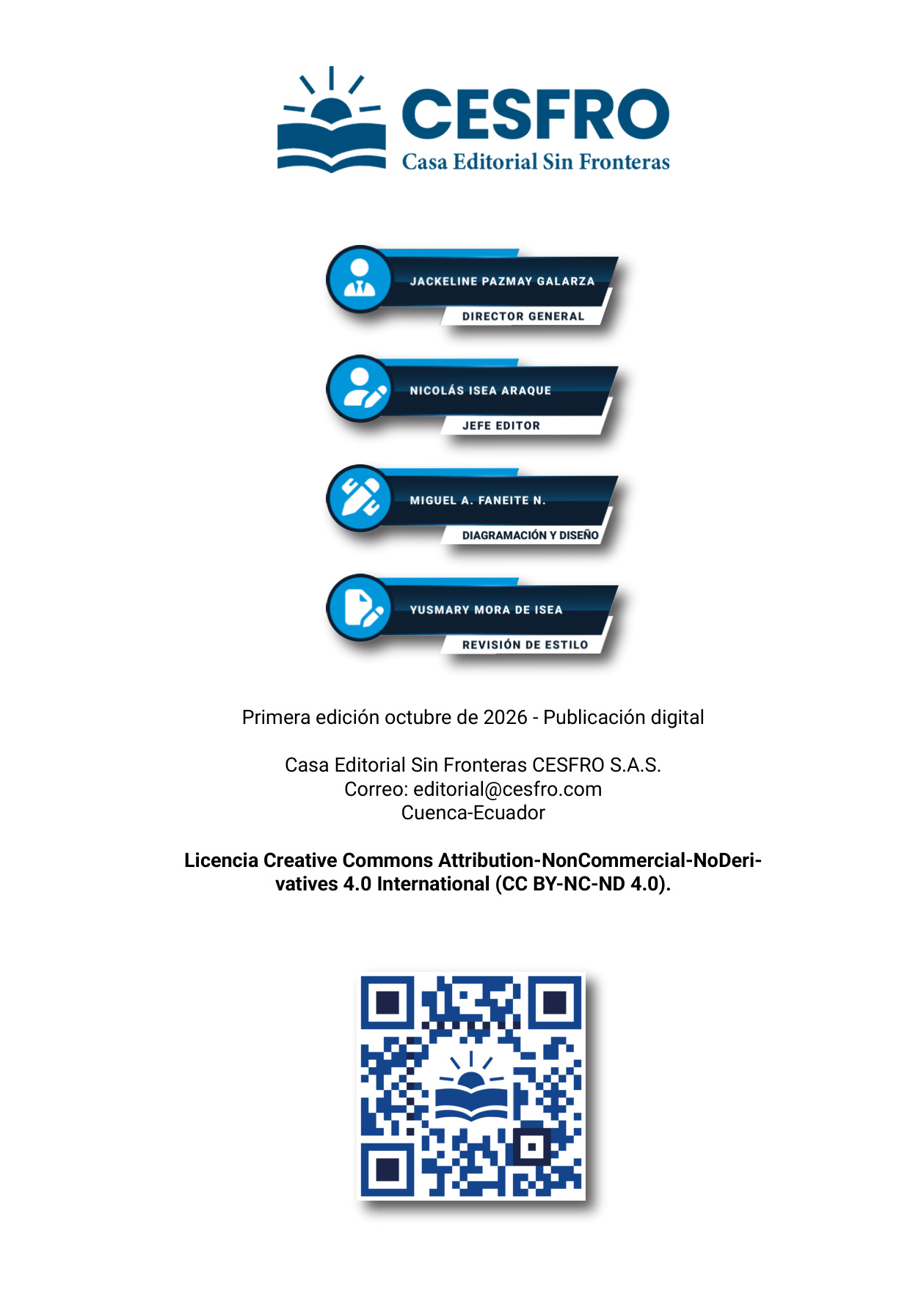 Créditos editoriales originales, logo CESFRO y código QR.